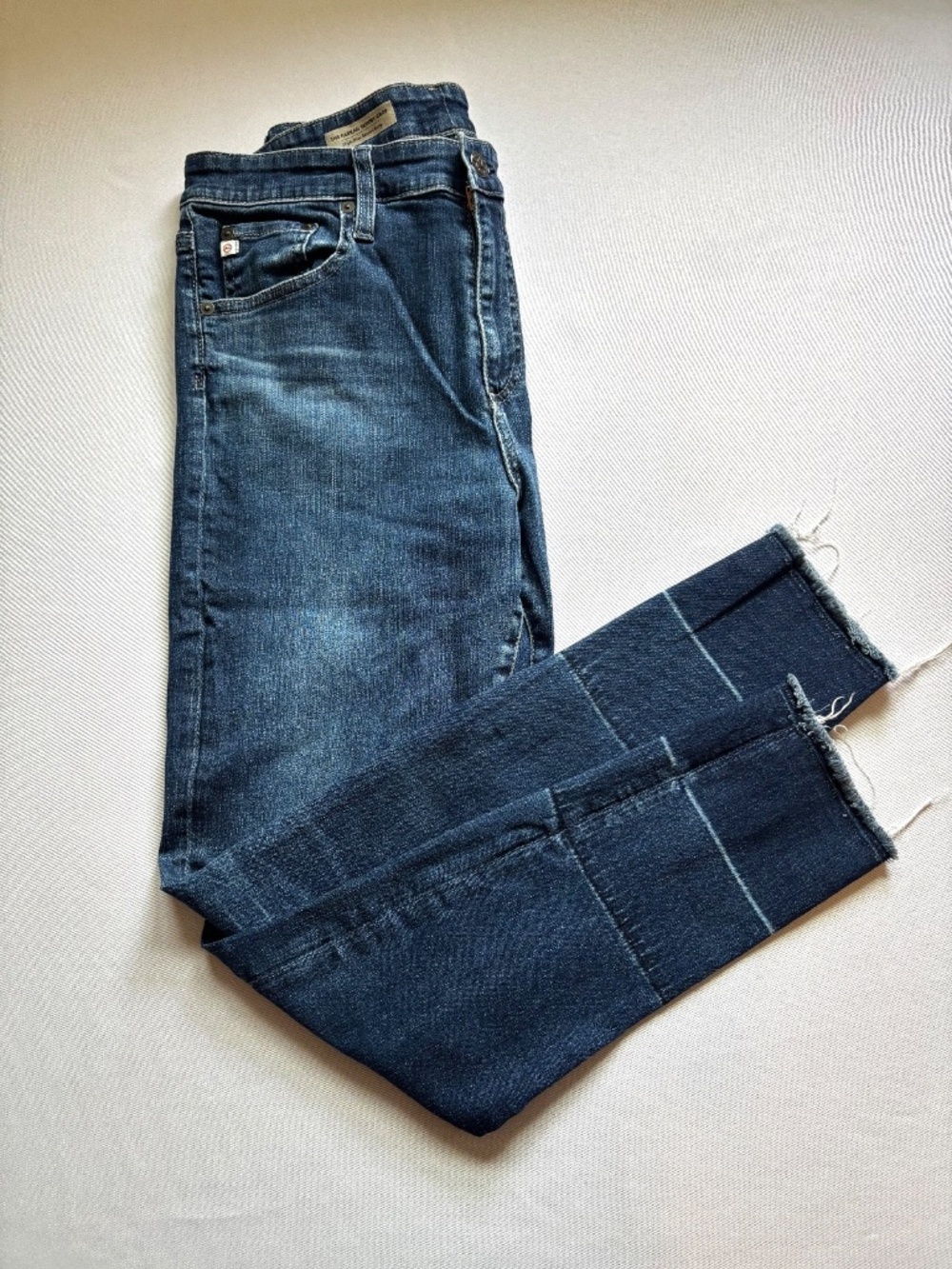 AG Adriano Goldschmied Skinny Crop Jeans Size 31 High Rise Raw Hem Blue Denim